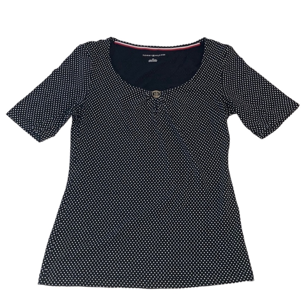 Tommy Hilfiger Blue Polka Dot Top Size Small Petite - Picture 5 of 13